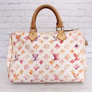 Louis Vuitton Speedy 30 Watercolor Aquarelle Monogram White Satchel Purse A5029